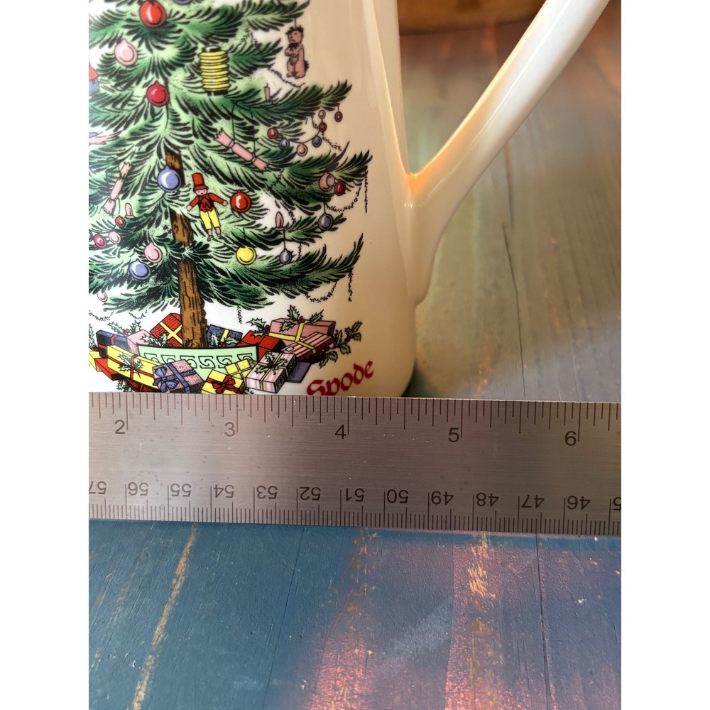 Spode Christmas Tree Pitcher Teleflora Gift Holiday Ceramic Jug White Green Rim - Picture 10 of 11
